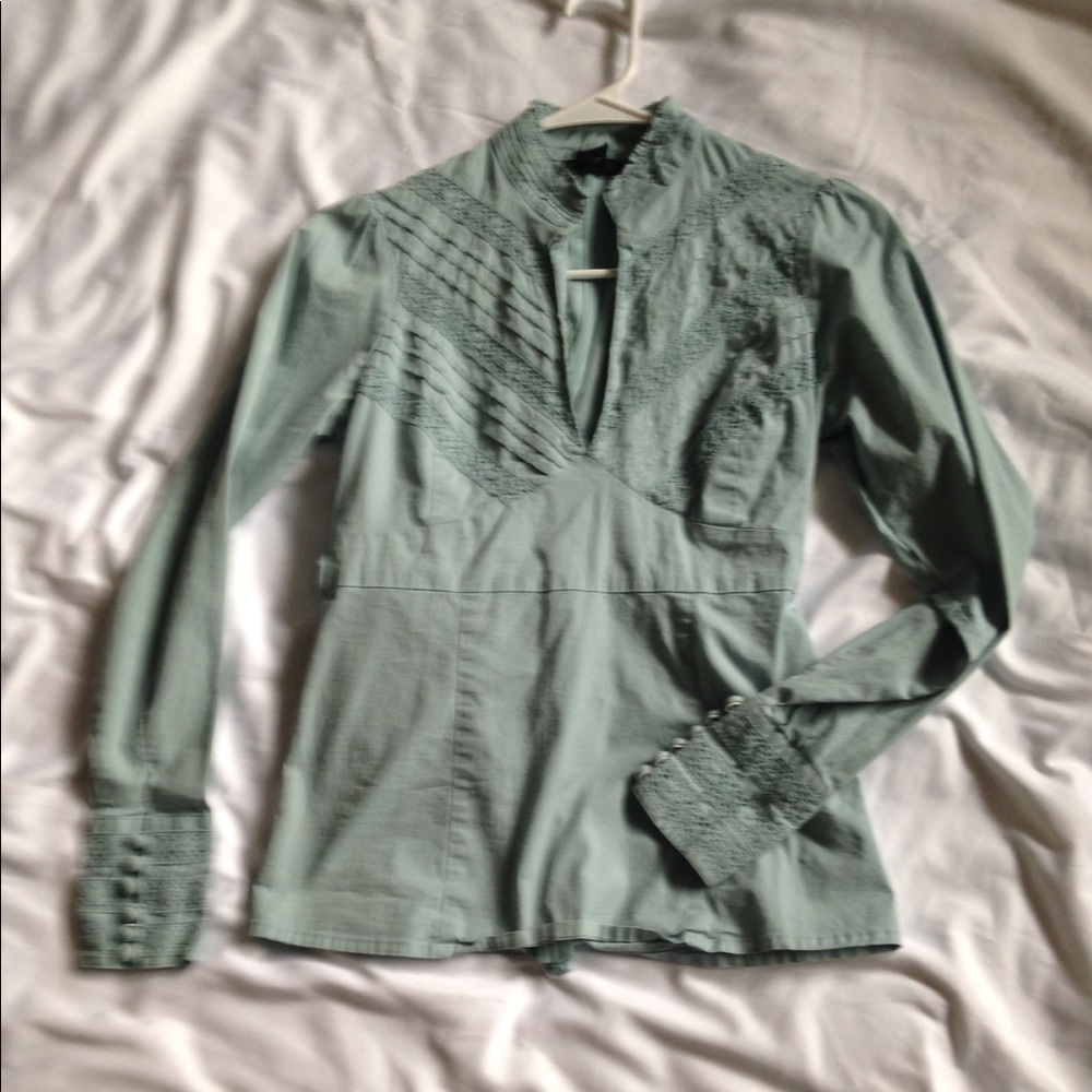 BCBG XS very light blue long sleeve 'fancy' blouse